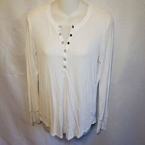 Aerie Womens Ribbed Long Sleeve Henley Top Sz M White Button Front Casual Layer